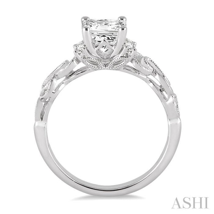 1/2 Ctw Diamond Engagement Ring with 1/3 Ct Princess Cut Center Stone in 14K White Gold 1/2 Ctw Diamond Engagement Ring with 1/3 Ct Princess Cut Center Stone in 14K White Gold