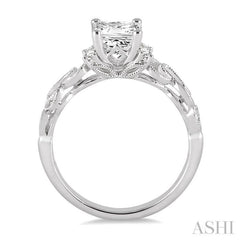 1/2 Ctw Diamond Engagement Ring with 1/3 Ct Princess Cut Center Stone in 14K White Gold 1/2 Ctw Diamond Engagement Ring with 1/3 Ct Princess Cut Center Stone in 14K White Gold