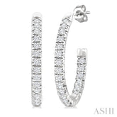 1/6 Ctw French Pave Set Round Cut Diamond Fashion Half Hoop Earring in 14K White Gold