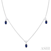 5x3 MM Oval Shape Sapphire and 1/8 Ctw Round Cut Diamonds Precious Station Necklace in 10K White Gold