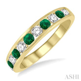 2.6 MM Emerald and 3/8 Ctw Round Cut Diamond Precious Wedding Band in 14K Yellow Gold