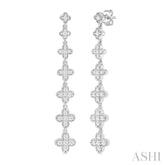 1/2 Ctw Graduated Four-Leaf Clover Round Cut Diamond Fashion Long Earring in 14K White Gold