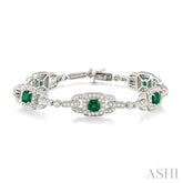 5x5 MM Cushion Cut Emerald and 2 Ctw Round Cut Diamond Precious Bracelet in 14K White Gold