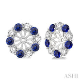 2.9 MM Round Cut Sapphire and 1 Ctw Round Cut Diamond Precious Earrings Jacket in 14K White Gold