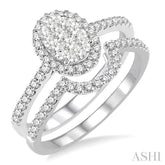 3/4 Ctw Oval Shape Diamond Lovebright Wedding Set with 1/2 Ctw Engagement Ring and 1/5 Ctw Wedding Band in 14K White Gold