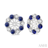 2.3 MM Round Cut Sapphire and 1/2 Ctw Round Cut Diamond Precious Earrings Jacket in 14K White Gold