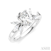 1/2 Ctw Akari Oval Shape Marquise and Round Cut Diamond Semi-Mount Engagement Ring in 14K White Gold