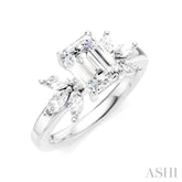 1/2 Ctw Emerald Shape Marquise and Round Cut Diamond Semi-Mount Engagement Ring in 14K White Gold