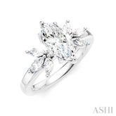 1/2 Ctw Akari Marquise and Round Cut Diamond Semi-Mount Engagement Ring in 14K White Gold