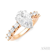 7/8 Ctw Pear Shape Emerald and Round Cut Diamond Semi-Mount Engagement Ring in 14K Rose and White Gold