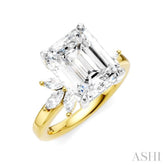 5/8 Ctw Emerald Shape Marquise and Round Cut Diamond Semi-Mount Engagement Ring in 14K Yellow and White Gold