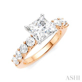 7/8 Ctw Princess Shape Round Cut Diamond Semi-Mount Engagement Ring in 14K Rose and White Gold