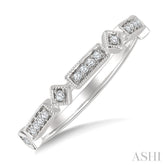 1/10 Ctw Bar & Kite Shaped Mount Link Round Cut Diamond Stackable Fashion Band in 10K White Gold