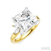 5/8 Ctw Akari Princess Shape Marquise and Round Cut Diamond Semi-Mount Engagement Ring in 14K Yellow and White Gold