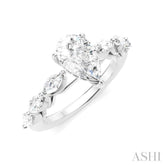 5/8 Ctw Pear Shape Marquise and Round Cut Diamond Semi-Mount Engagement Ring in 14K White Gold
