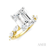 1 Ctw Emerald Shape Marquise and Round Cut Diamond Semi-Mount Engagement Ring in 14K Yellow and White Gold