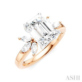 1/2 Ctw Emerald Shape Marquise and Round Cut Diamond Semi-Mount Engagement Ring in 14K Rose and White Gold