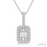 1/2 Ctw Baguette & Round Cut Fusion Diamond Pendant With Chain in 14K White Gold