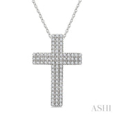 1/4 Ctw Roman Cross Triple Row Round Cut Diamond Fashion Pendant With Chain in 10K White Gold