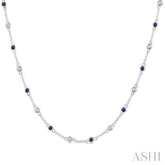 1.90MM Sapphire and 1/2 Ctw Round Cut Diamond Precious Station Necklace in 14K White Gold
