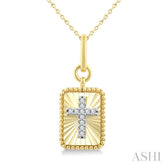 1/20 Ctw Latin Cross Round Cut Diamond Rectangular Fluted Medallion Fashion Pendant With Chain in 10K Yellow and White Gold