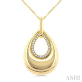 1/20 Ctw Bold Open Window Teardrop Round Cut Golden Glow Diamond Aeris Gold Fashion Pendant With Chain in 10K Yellow Gold
