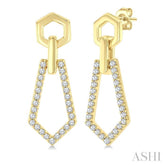 1/3 Ctw Hexagon & Pentagon Link Round Cut Diamond Fashion Earrings in 10K Yellow Gold