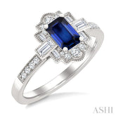 1/3 Ctw Art Deco 6X4MM Octagon Shape Sapphire, Baguette and Round Cut Diamond Precious Fashion Ring in 14K White Gold