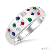 1/20 Ctw Round Cut Gemstone Mosaic Precious Fashion Wide Band in 14K White Gold