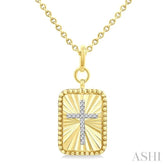 1/20 Ctw Latin Cross Round Cut Diamond Rectangular Fluted Medallion Pendant With Chain in Yellow Gold Vermeil