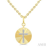 1/10 Ctw Latin Cross Round Cut Diamond Fluted Circle Medallion Pendant With Chain in Yellow Gold Vermeil
