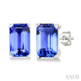 5X3 MM Octagon Shape Tanzanite Precious Stud Earrings in 14K White Gold