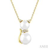 6&7 MM Cultured Pearl and 1/20 Ctw Round Cut Diamond Cat Shape Petite Fashion Pendant With Chain in 10K Yellow Gold