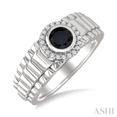 1/8 Ctw 6 MM Onyx and Round Cut Diamond Halo Semi-Precious Men's Ring in 10K White Gold