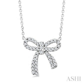 1/5 Ctw Bow Round Cut Diamond Petite Fashion Pendant With Chain in 10K White Gold
