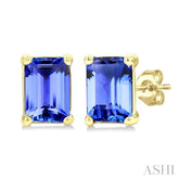 4X3 MM Octagon Shape Tanzanite Precious Stud Earrings in 14K Yellow Gold