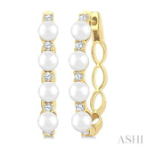 1/4 Ctw 4MM Cultured Pearl and Round Cut Diamond Fashion Hoop Earrings in 14K Yellow Gold