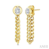 1/3 Ctw Bezel Set Oval Cut Diamond Curb Link Chain Dangler Fashion Earrings in 14K Yellow Gold