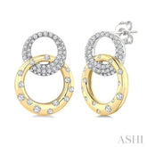 1/2 Ctw Round Cut Diamond Interlocked Mosaic Circle Fashion Earrings in 14K Yellow and White Gold