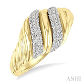 1/10 Ctw Bold Puffed Ribbed Swirl Round Cut Diamond Fashion Wide Band in Yellow Gold Vermeil