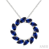 4X2 MM Marquise Shape Sapphire Circle Precious Pendant With Chain in 10K White Gold