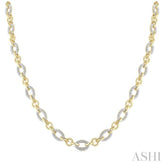 1/4 Ctw Oval Shaped Open Window Link Round Cut Diamond Necklace in Yellow Gold Vermeil