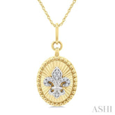 1/20 Ctw Fleur De Lis Motif Fluted Medallion Round Cut Diamond Pirouette Fashion Pendant With Chain in 10K Yellow and White Gold