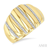 1/10 Ctw Bold Puffed Rib Round Cut Diamond Fashion Wide Band in Yellow Gold Vermeil