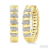 1/10 Ctw Bold Ribbed Swirl Round Cut Diamond Pirouette Fashion Hoop Earrings in Yellow Gold Vermeil