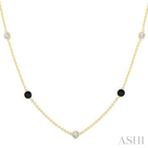 1 Ctw Black and White Round Cut Diamond Station Necklace in 14K Yellow Gold