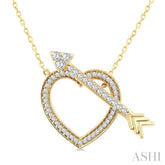 1/3 Ctw Heart Frame Round Cut Diamond Fashion Arrow Toggle Necklace in 10K Yellow Gold