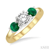 3.90 MM Round Shape Emerald and 1/2 Ctw Past, Present and Future Round Cut Diamond Precious Ring in 14K Yellow and White Gold