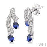 4x3 MM Oval Cut Sapphire and 1/5 Ctw Round Cut Diamond Precious Earrings in 14K White Gold