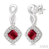 4x4 MM Cushion Shape Ruby and 1/5 Ctw Round Cut Diamond Earrings in 10K White Gold
